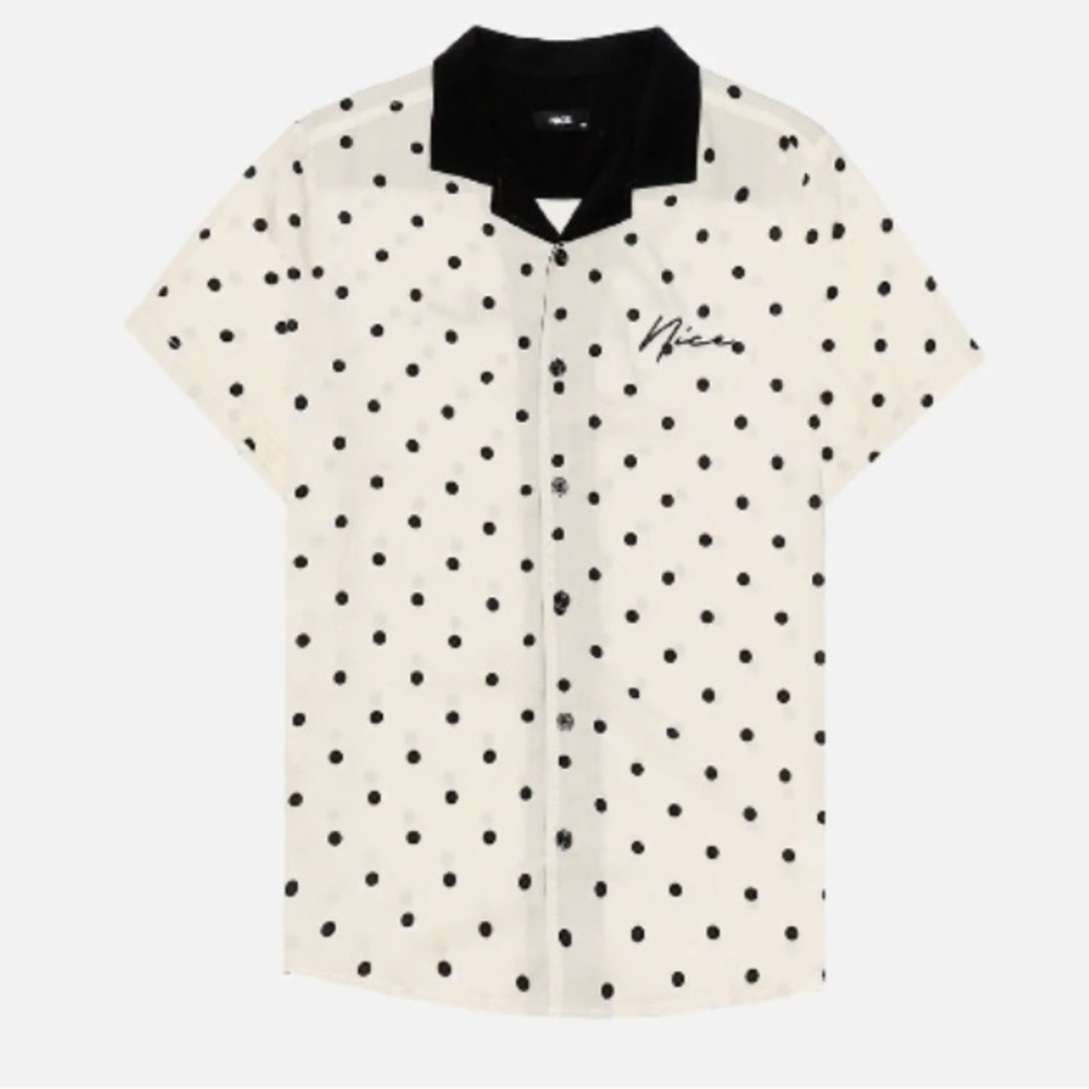 Nicekicks Cream and Black Polka Dot Button Up Shirt